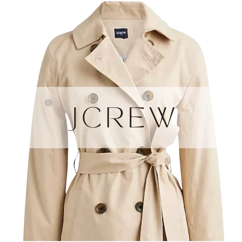 J. Crew Icon Trench Coat Beige Belted Removable Hood Size 4
